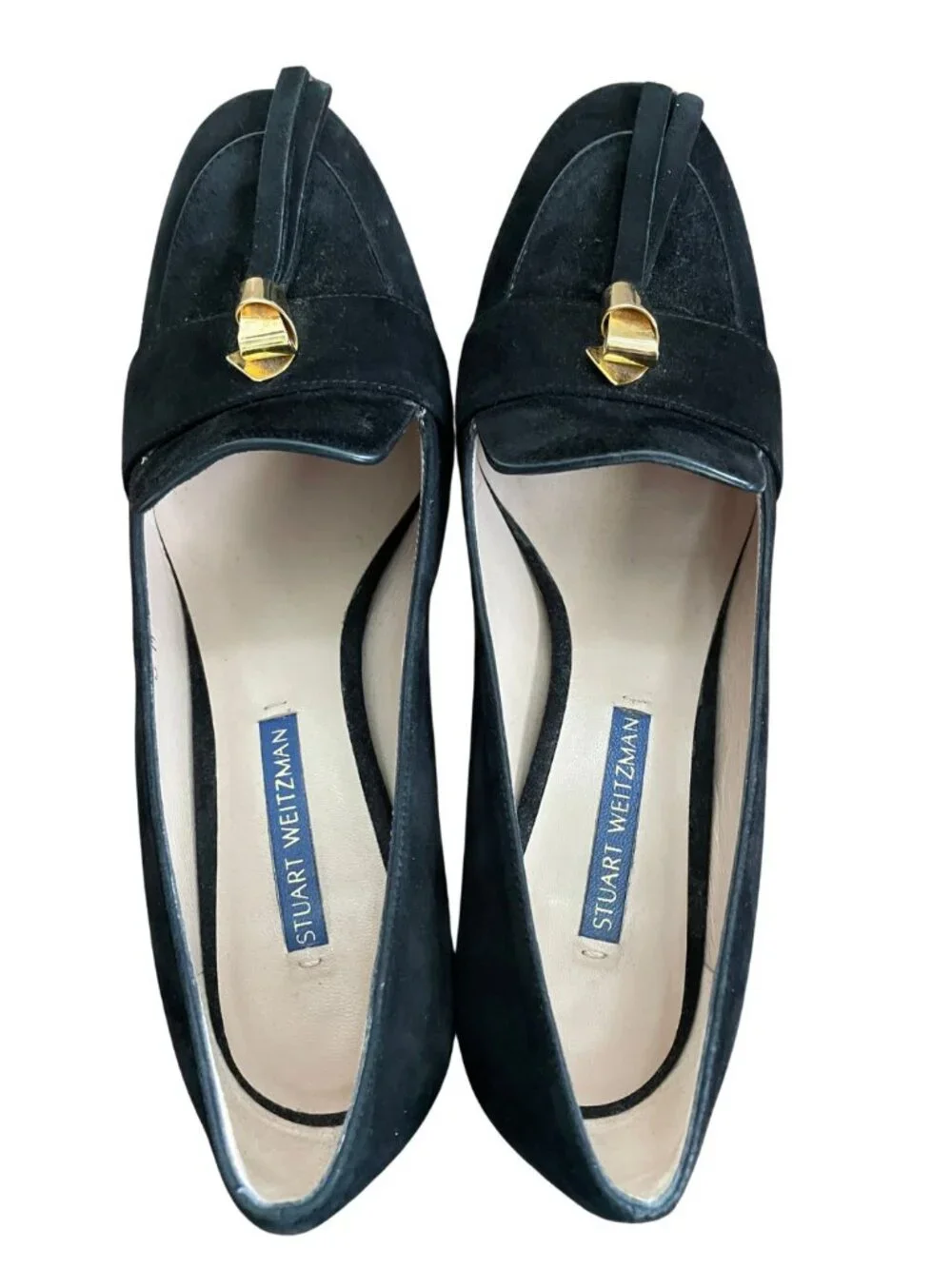 Stuart Weitzman Martha Microknot Black Suede Loafer Pumps Heels Sz 6